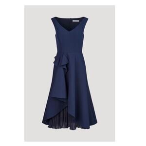 Kay Unger Navy Begonia Ruffled A-Line Midi Dress - Size 4  (New) $348.00 retail